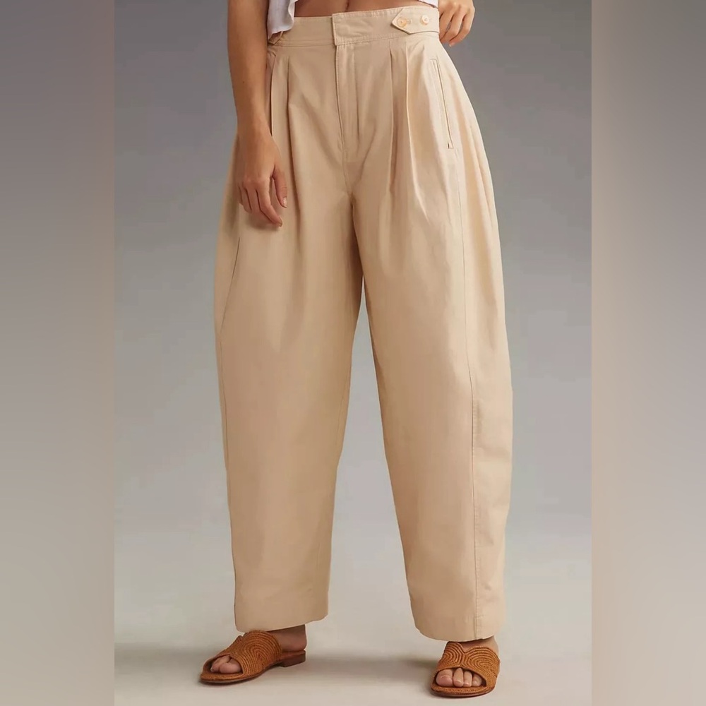 NWT Anthropologie Maeve Utility Barrel Trouser Pants Neutral Blush Tan Size 10